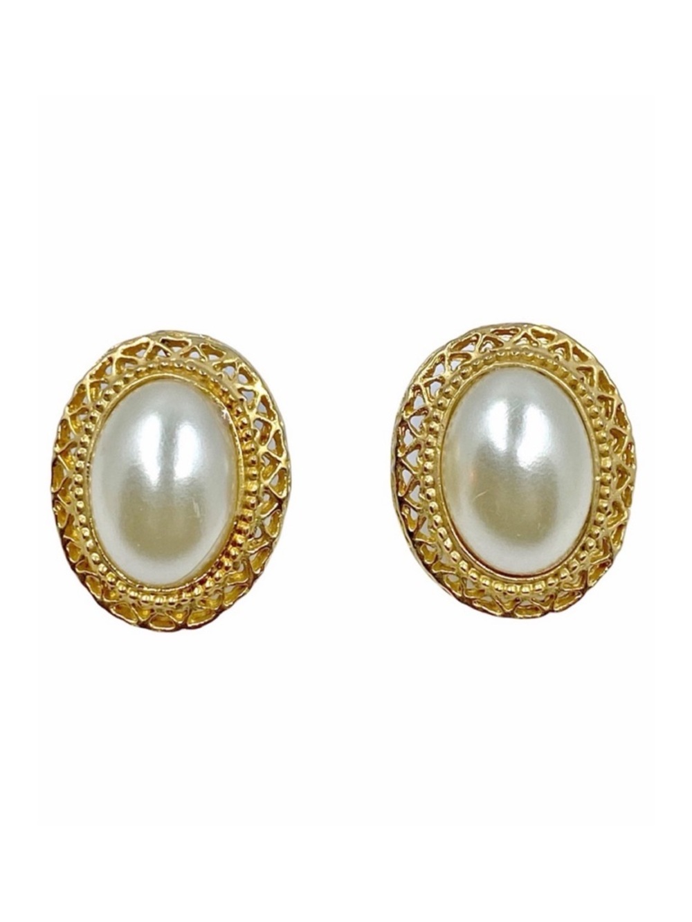 Vintage Gold Baroque Pearl Earrings - 1” x 0.75”